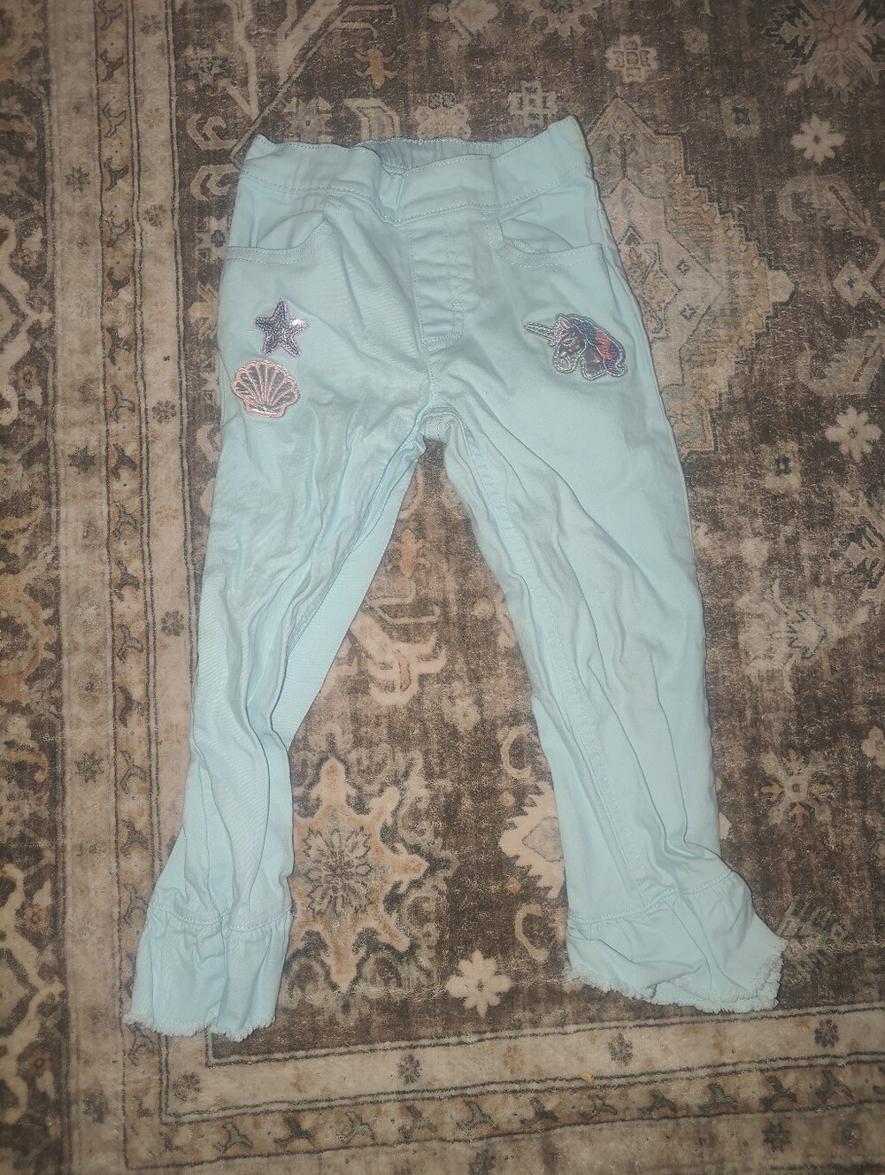 Girls' Light Blue Mermaid Patch Ruffle Hem Leggings
